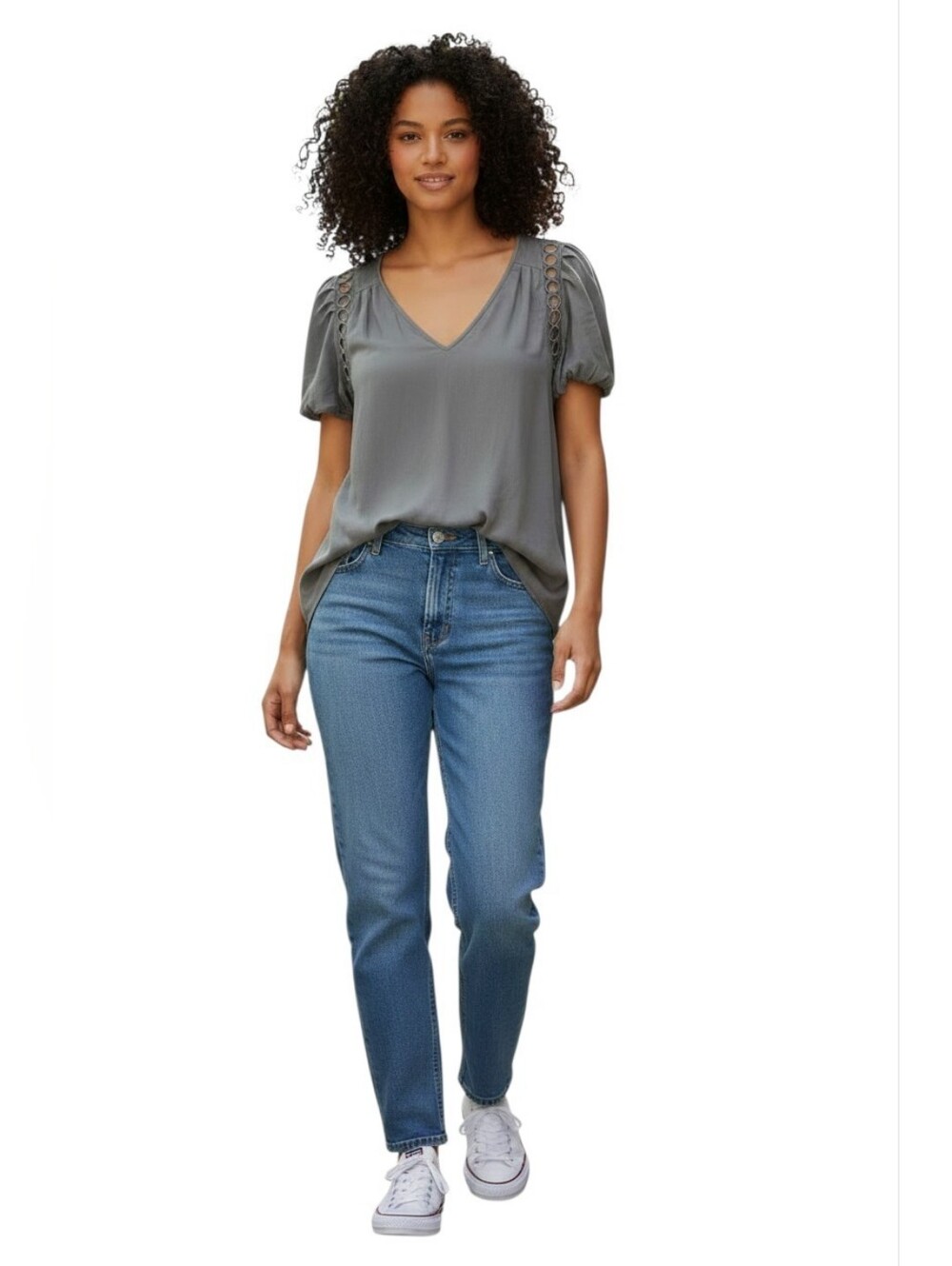 Banana Republic 100% Silk Gray V-Neck Short Sleeve Blouse SZ L